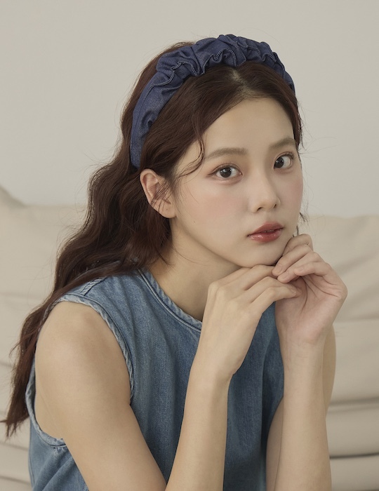 單寧壓褶髮箍(深藍)