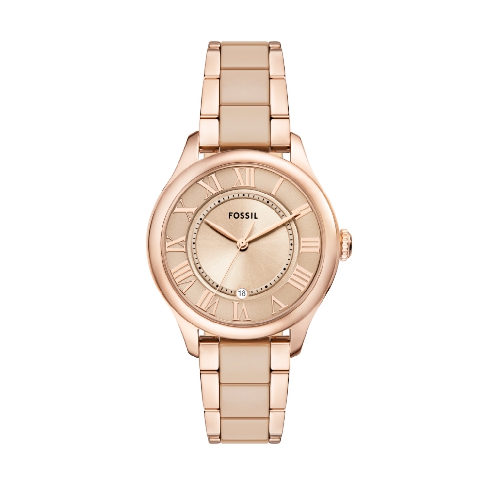 Gilmore 優雅玫瑰棕緞面女錶 玫瑰金陶瓷錶帶 38 MM CE1133