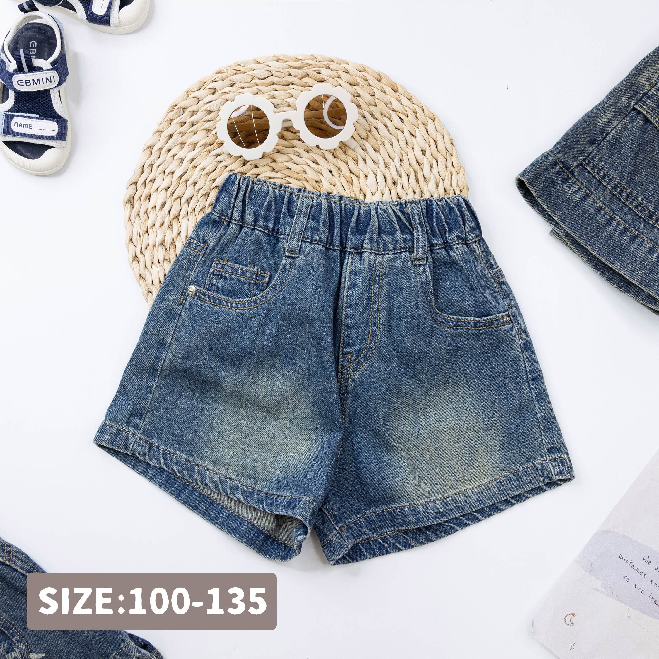 【H50906】簡約復古刷色舒適牛仔短褲