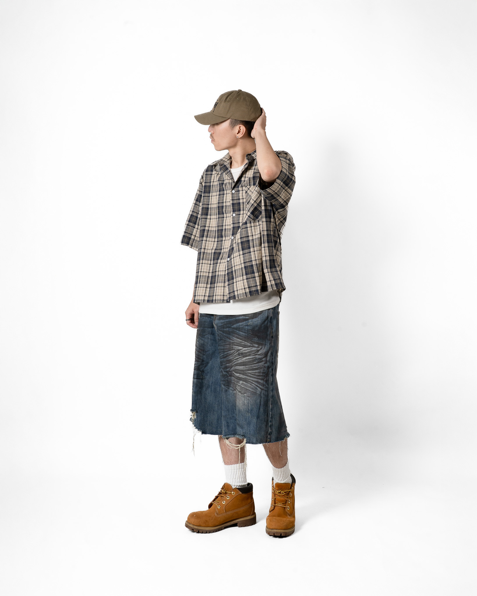 OurPick Washed Wrinkles Distressed Jorts 水洗褶皺破壞七分褲