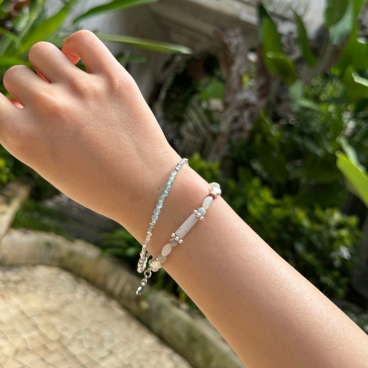 碎銀波光薄荷凍 藍綠碧璽 純銀手鏈