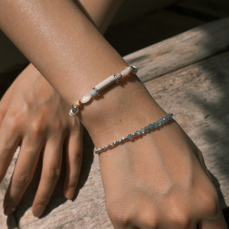 碎銀波光薄荷凍 藍綠碧璽 純銀手鏈