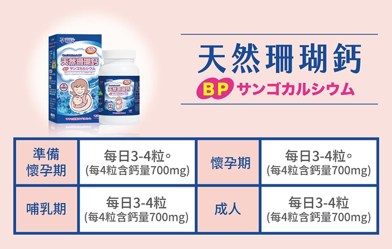 孕哺兒，新一代BP天然珊瑚鈣+D3膠囊