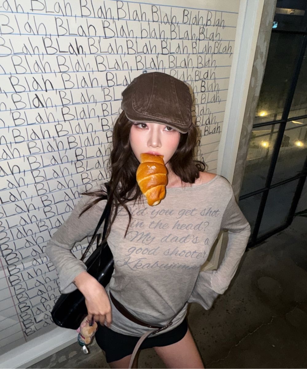 現貨 Jennie 同款 Gila Archive 船領 透膚 長袖 Lettering Sheer Long Sleeve 草寫 字母Tee