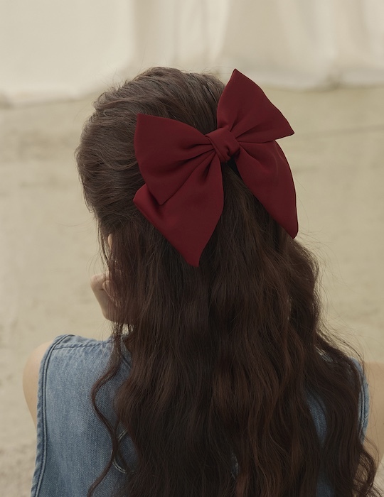 緞面大蝴蝶結髮夾(紅)
