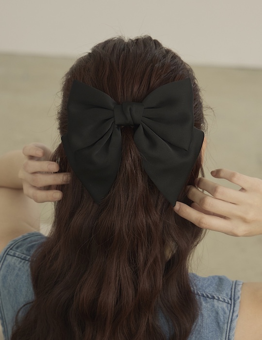 緞面大蝴蝶結髮夾(黑)