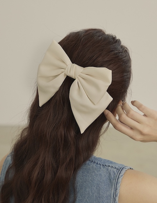 緞面大蝴蝶結髮夾(白)