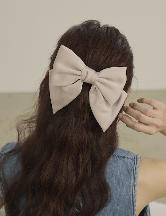 緞面大蝴蝶結髮夾(淺灰)