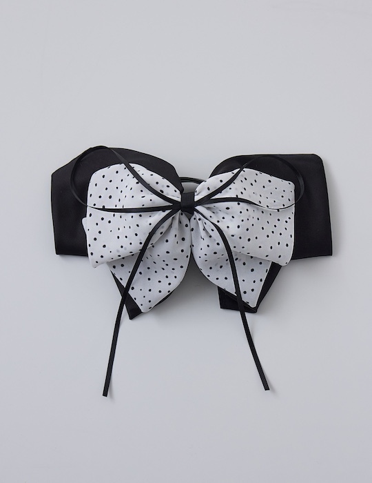 復古圓點大蝴蝶結髮夾(白)