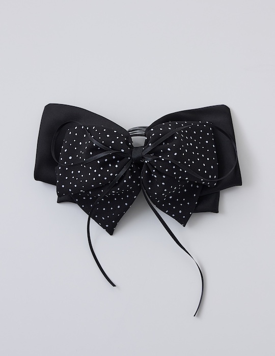 復古圓點大蝴蝶結髮夾(黑)