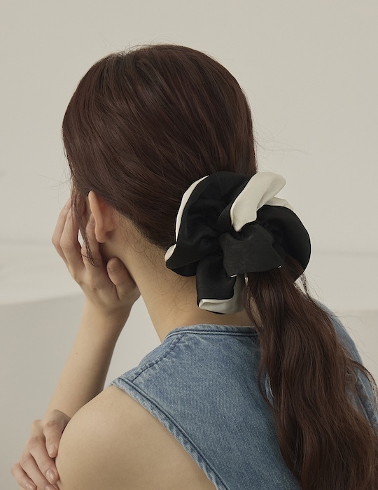 法式黑白拼色髮圈