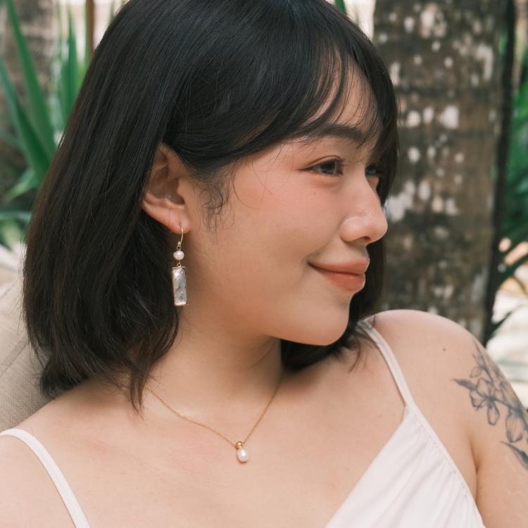 落日椰奶香水瓶 天然單顆珍珠 鈦鋼項鍊