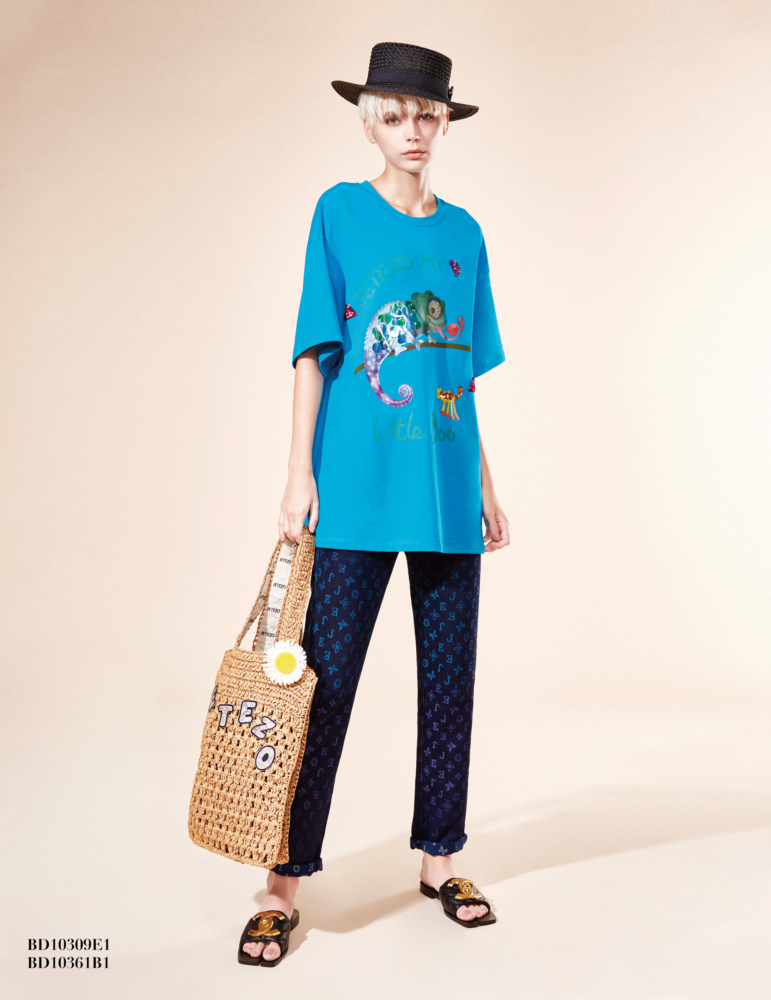 BD16920B1 新藝術花園變色龍漸變logo花鉛筆褲