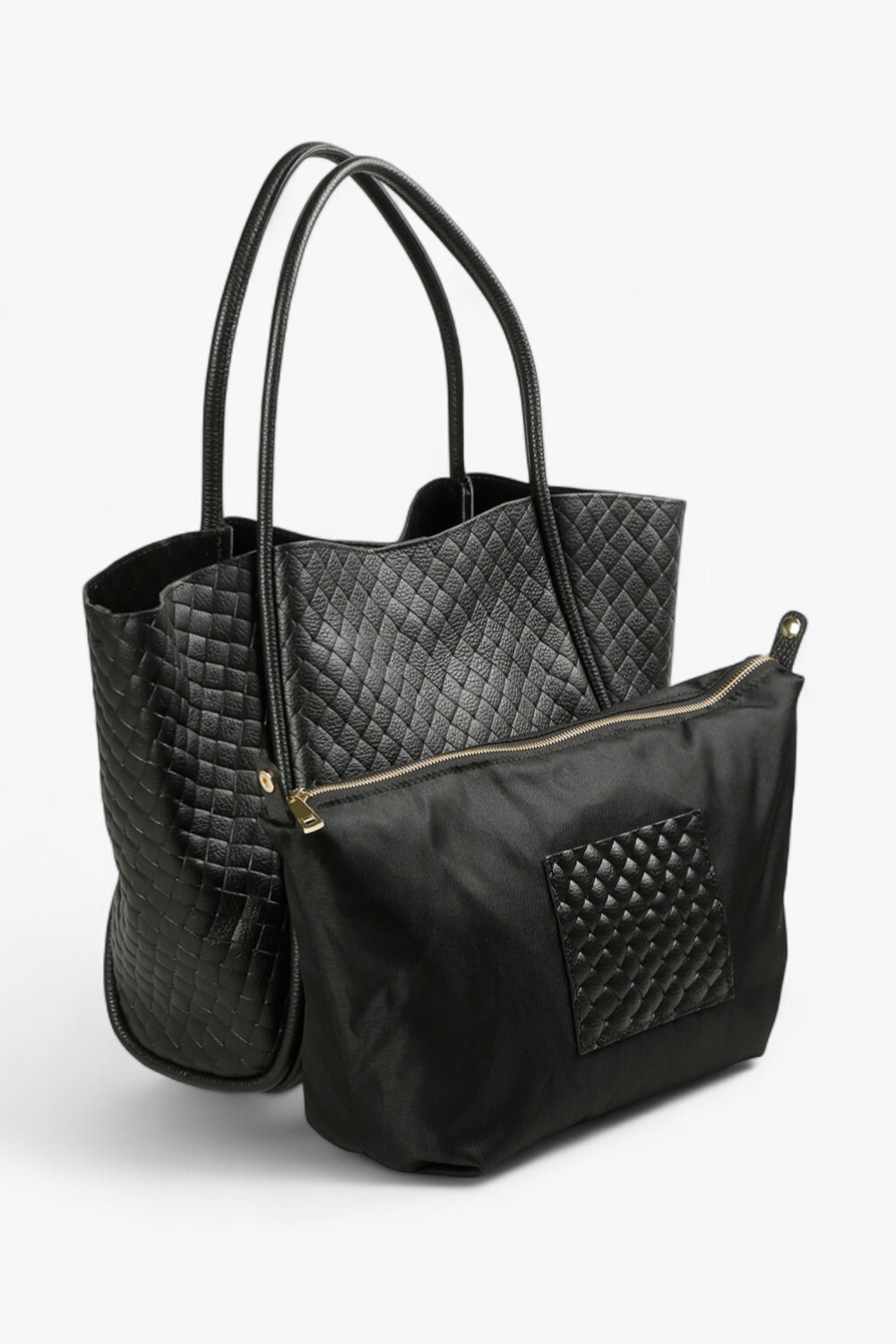 W TOTE 格紋造形肩背包 黑色