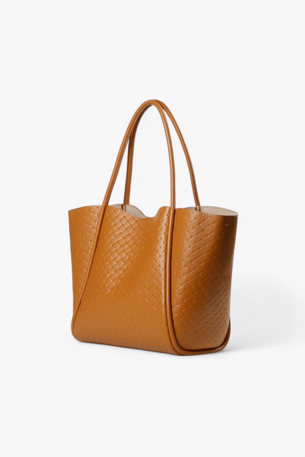 W TOTE 格紋造形肩背包 棕色