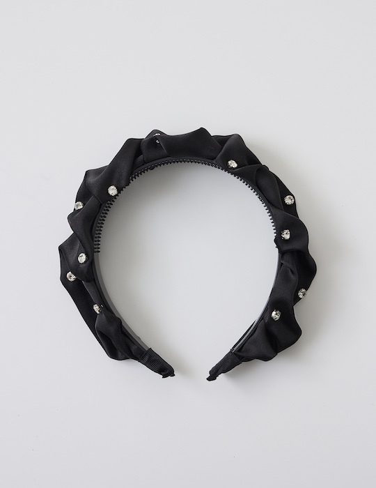 緞面水鑽皺褶髮箍(黑)