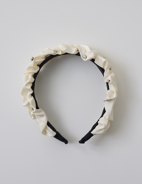 緞面水鑽皺褶髮箍(白)