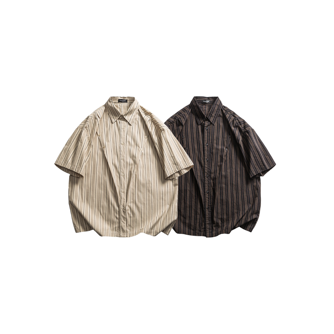 OurPick Vintage Pleated Striped Shirt 復古打褶直條紋襯衫 2色