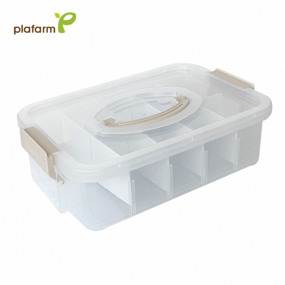 【Plafarm】 多功能透明收納盒 -米色  3 層 1號 (附隔板)