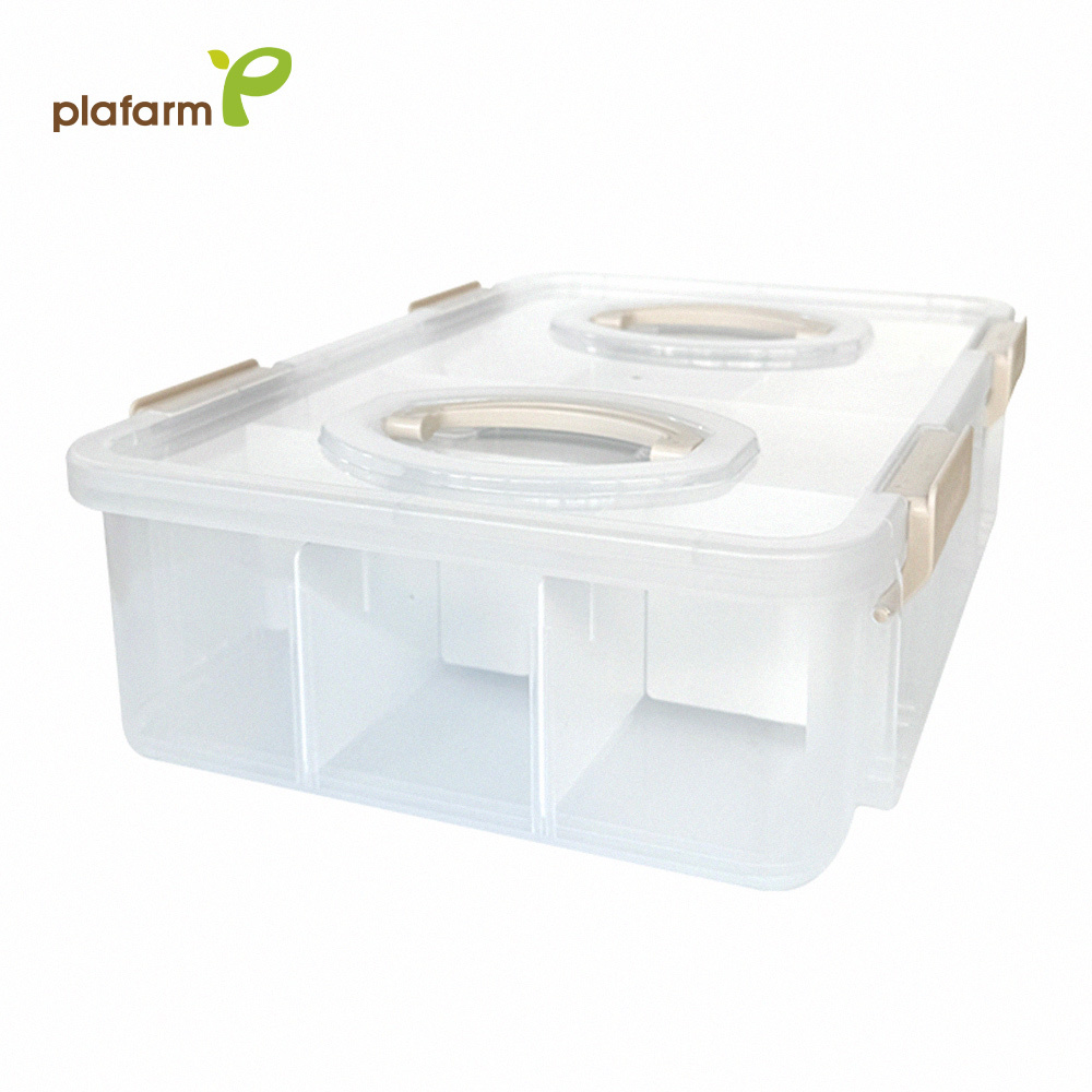 【Plafarm】 多功能透明收納盒 -米色  2 層 3 號 (附隔板)
