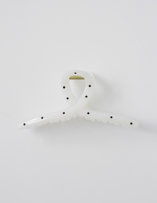 復古圓點交織髮夾(白)