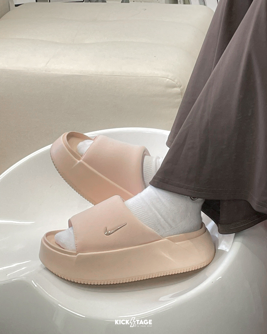 女鞋 NIKE W CALM ELEVATION 粉色 防滑 軟底 厚底 親水泡棉 休閒 拖鞋【HJ5601-600】