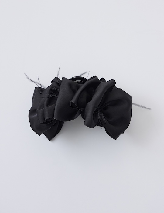抽鬚羽毛皺褶髮夾(黑)