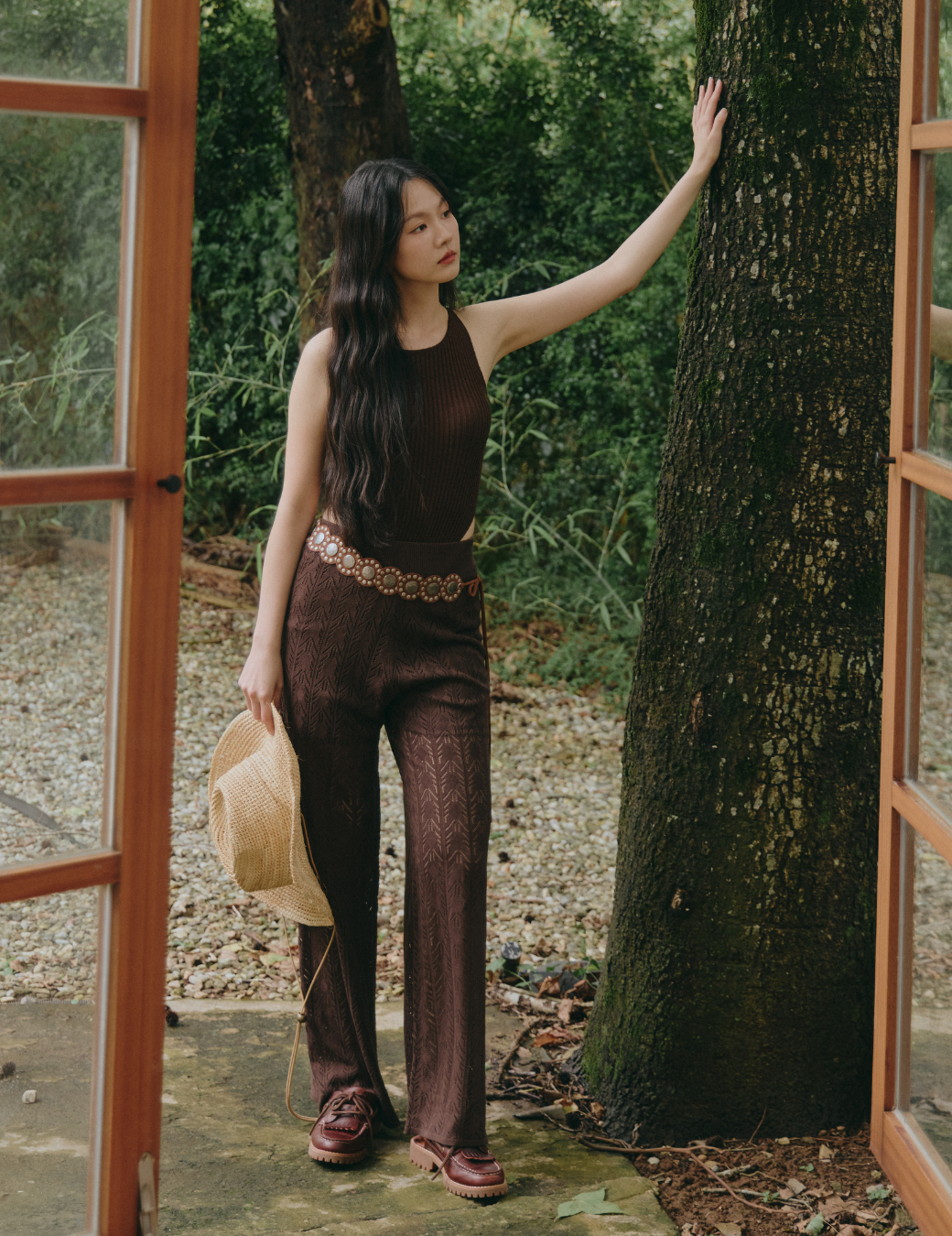 細織紋簍空針織長褲（4尺寸）