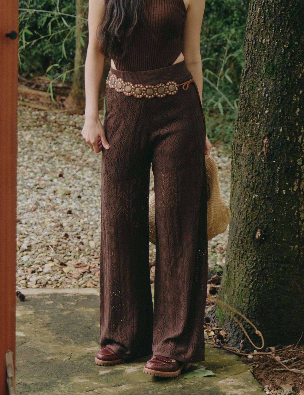 細織紋簍空針織長褲（4尺寸）