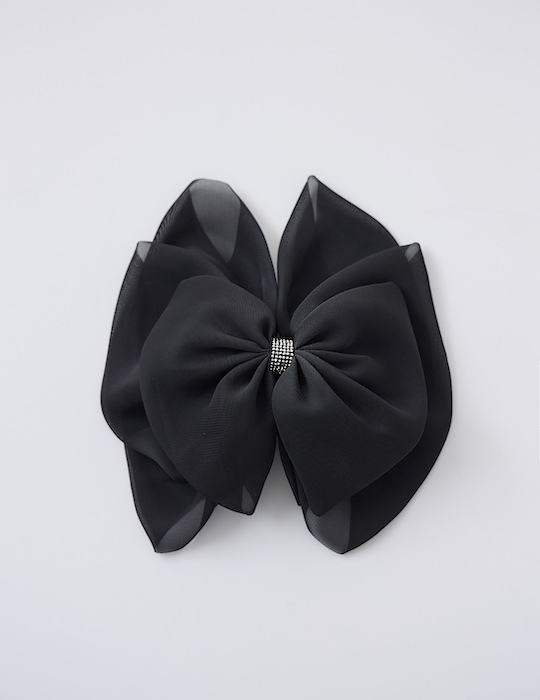水鑽網紗蝴蝶結髮夾(黑)