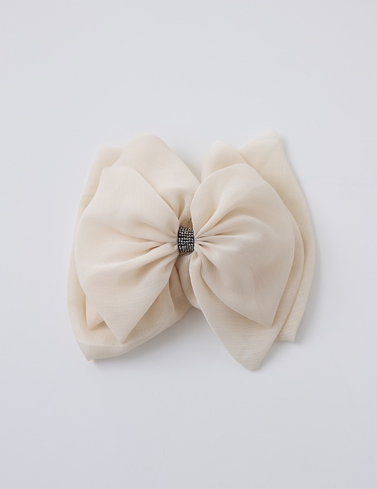 水鑽網紗蝴蝶結髮夾(杏)