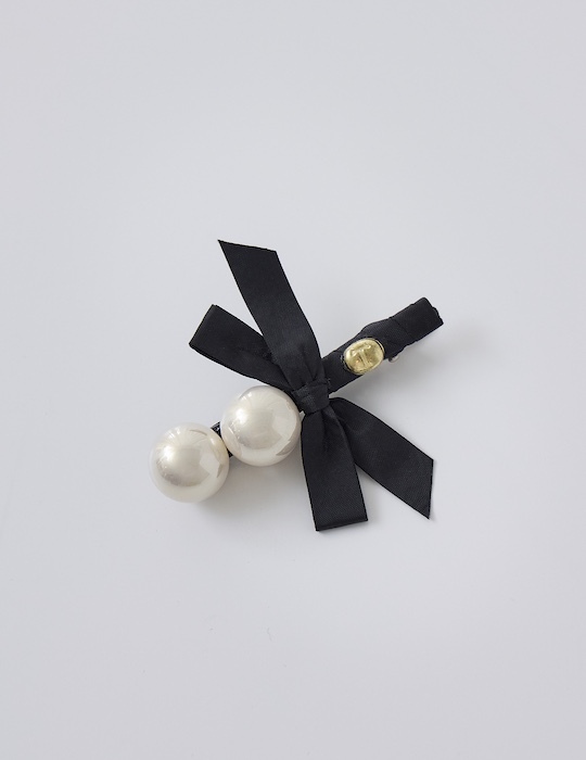 氣質珍珠蝴蝶結髮夾(黑)