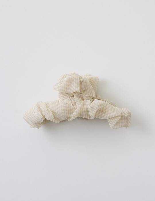 蓬鬆抓皺格紋髮夾(米白)