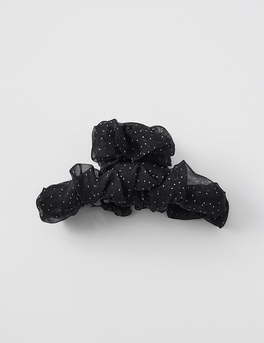蓬鬆抓皺點點髮夾(黑)