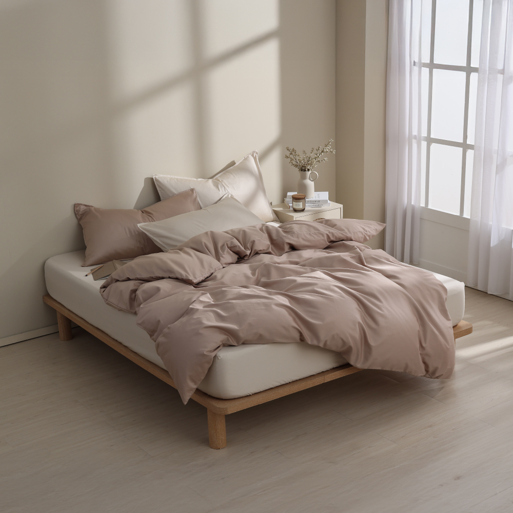 300織精梳純棉｜100%純棉｜雙色配｜沄米杏ｘ淺栗茶