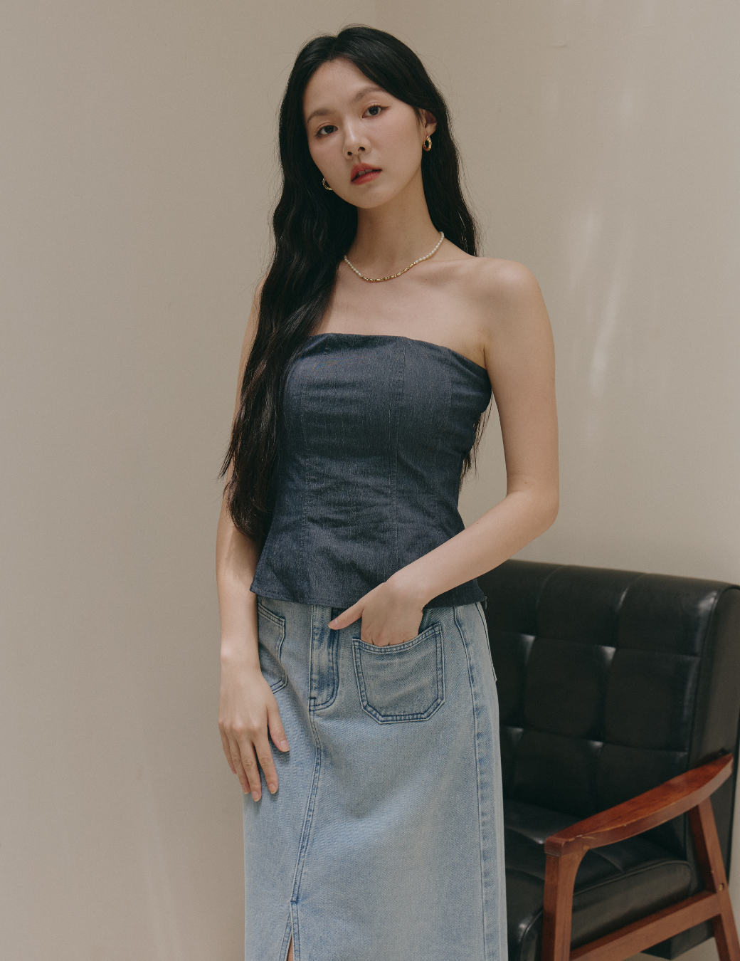 剪接小傘擺平口Bra Top（深藍色/3尺寸）