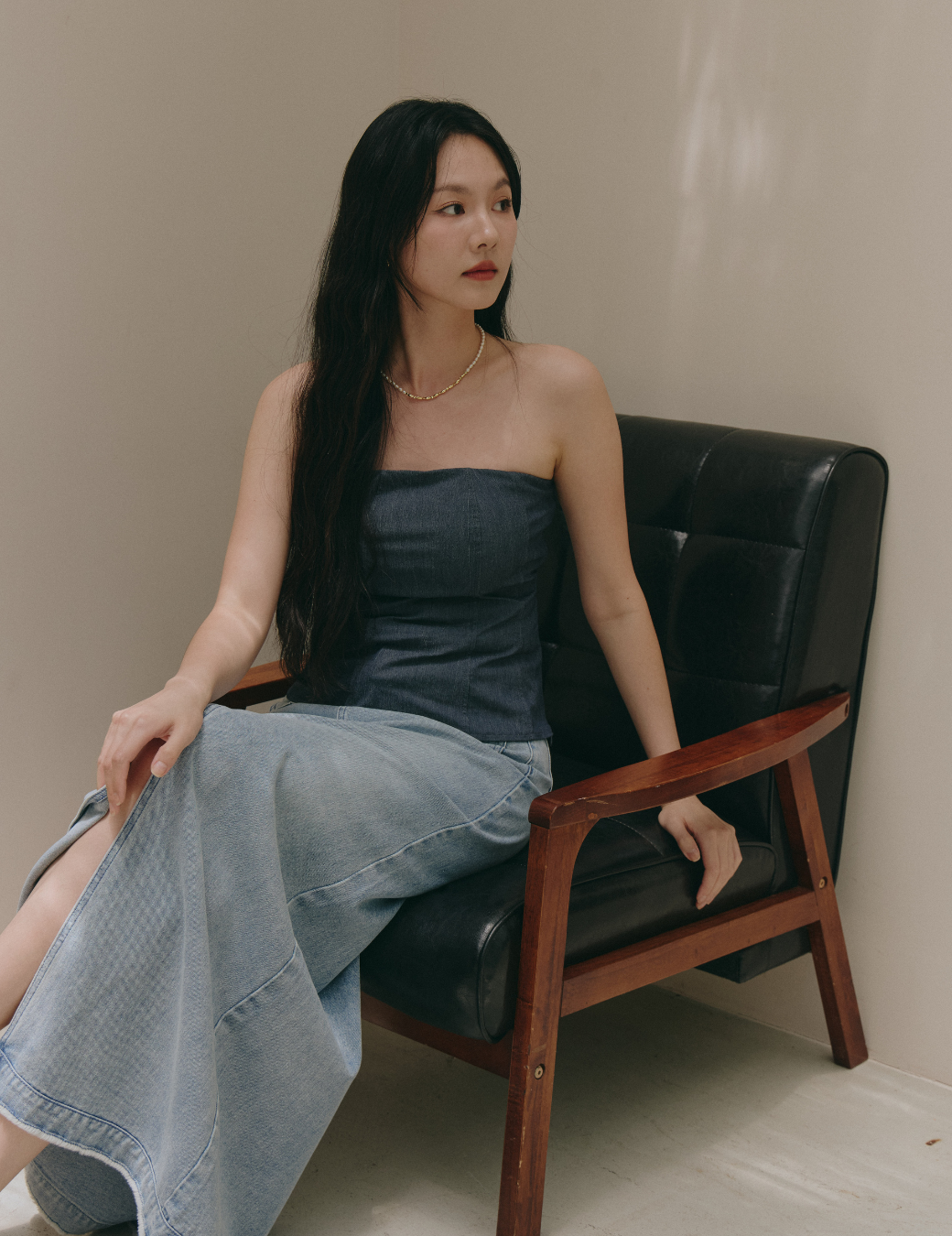 剪接小傘擺平口Bra Top（深藍色/3尺寸）