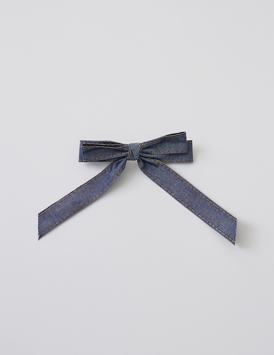 單寧飄帶蝴蝶結髮夾(深藍)