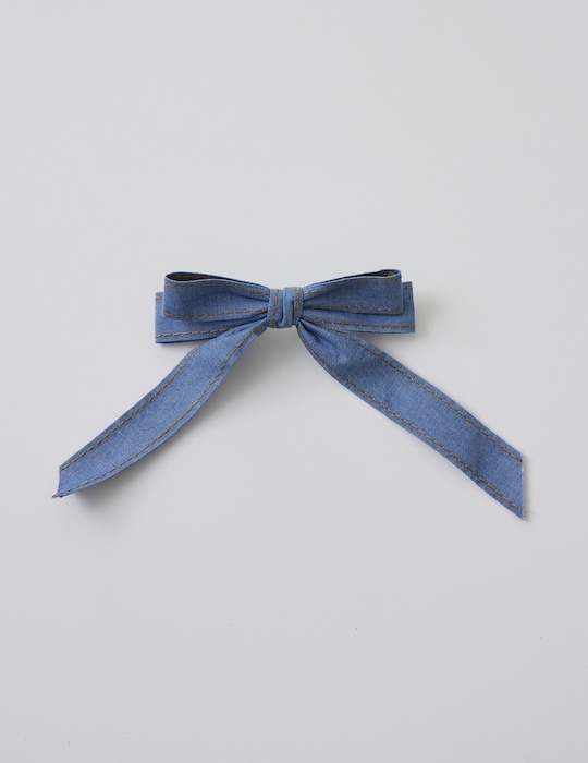 單寧飄帶蝴蝶結髮夾(淺藍)