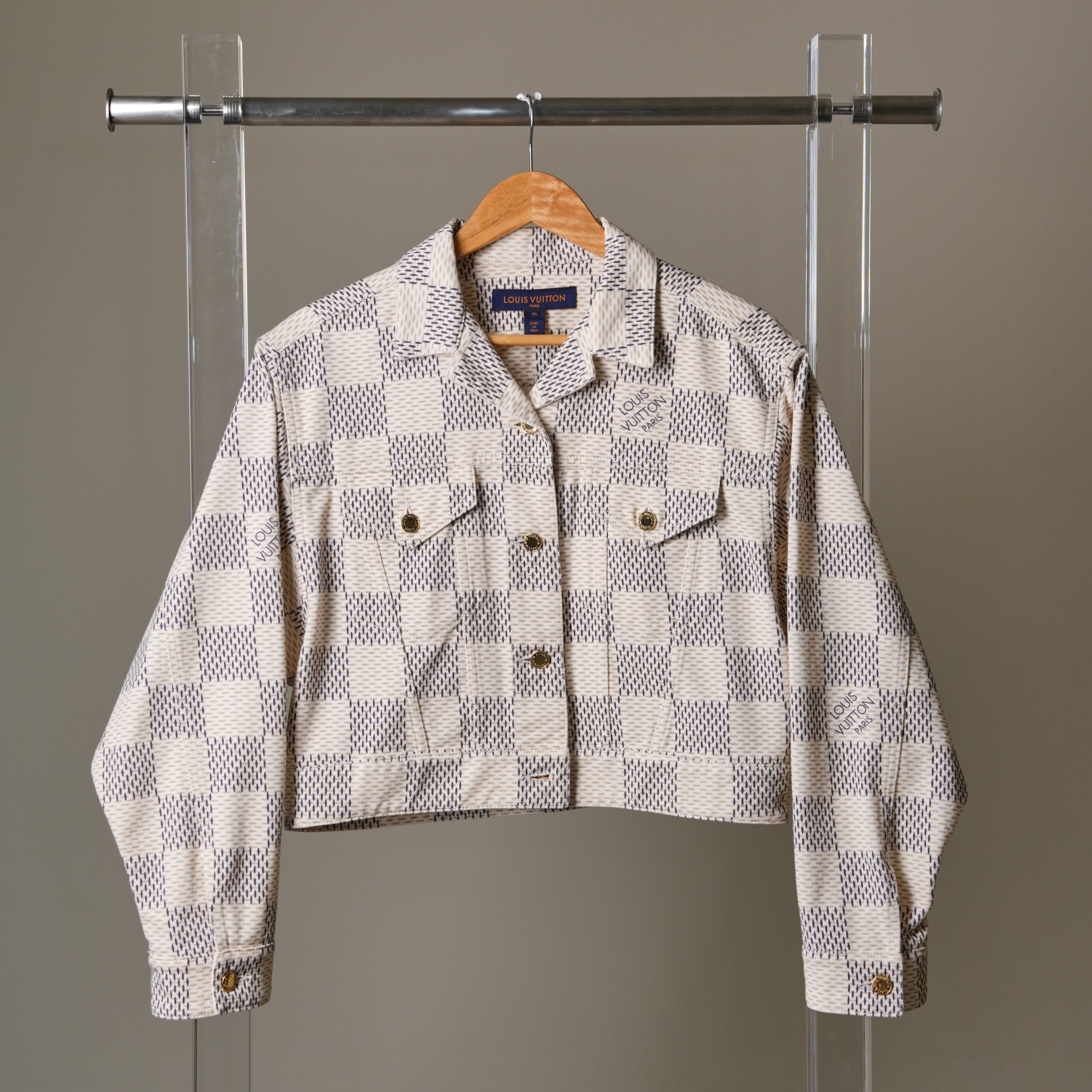 LV 米灰色棋盤格短版外套