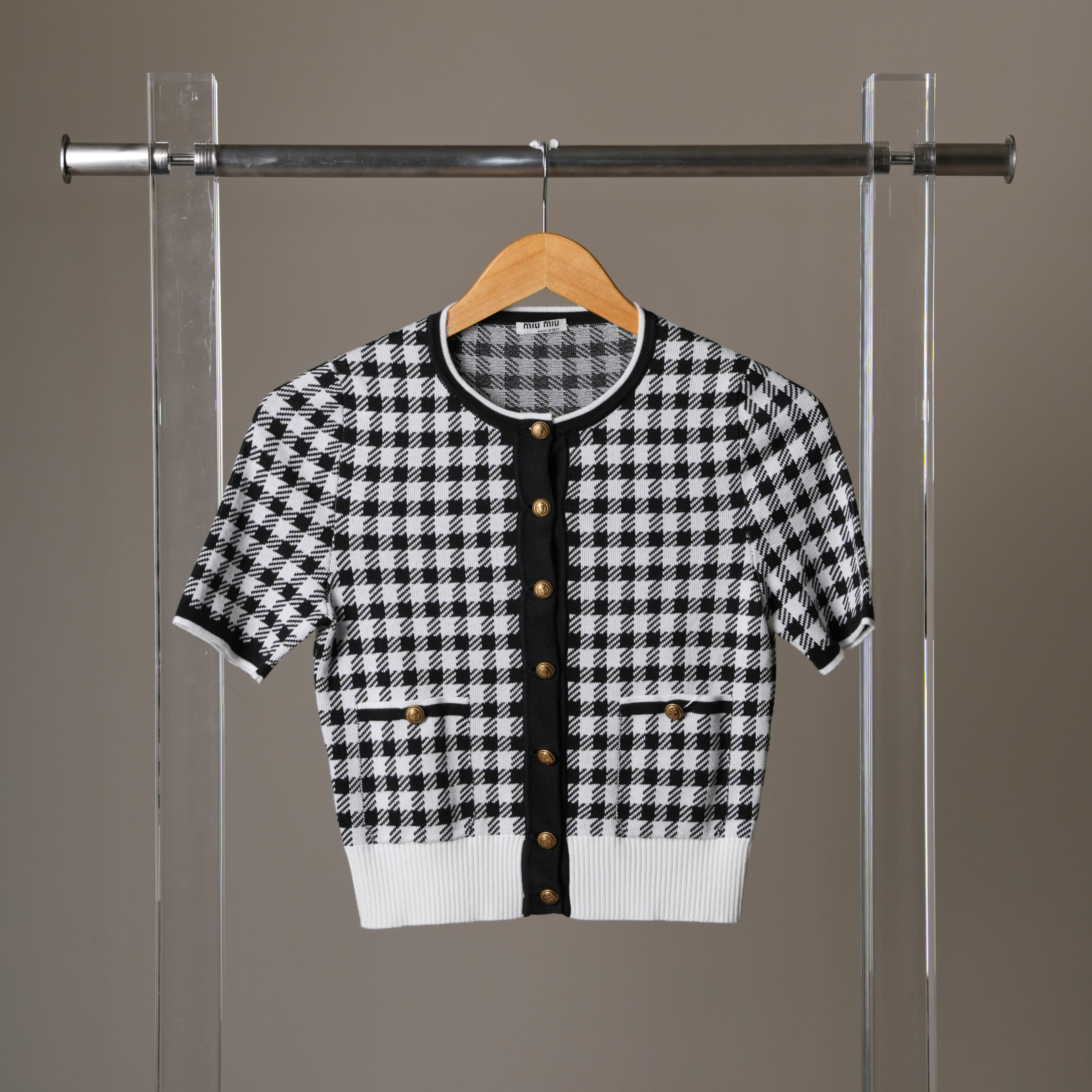 miu miu 黑白格子合身上衣 36號