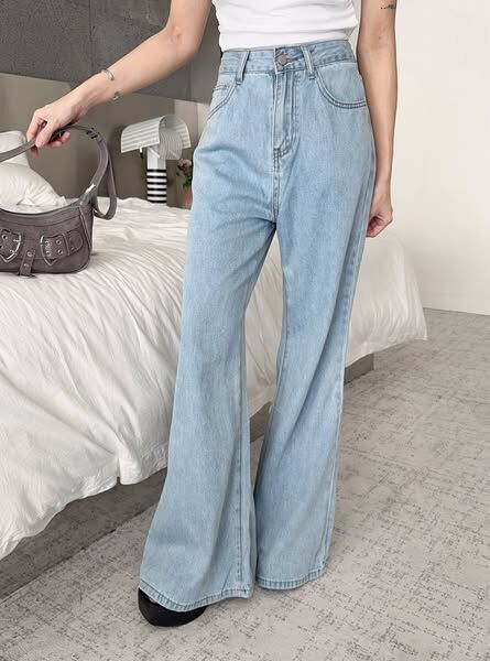 韓系落地感牛仔寬褲💗