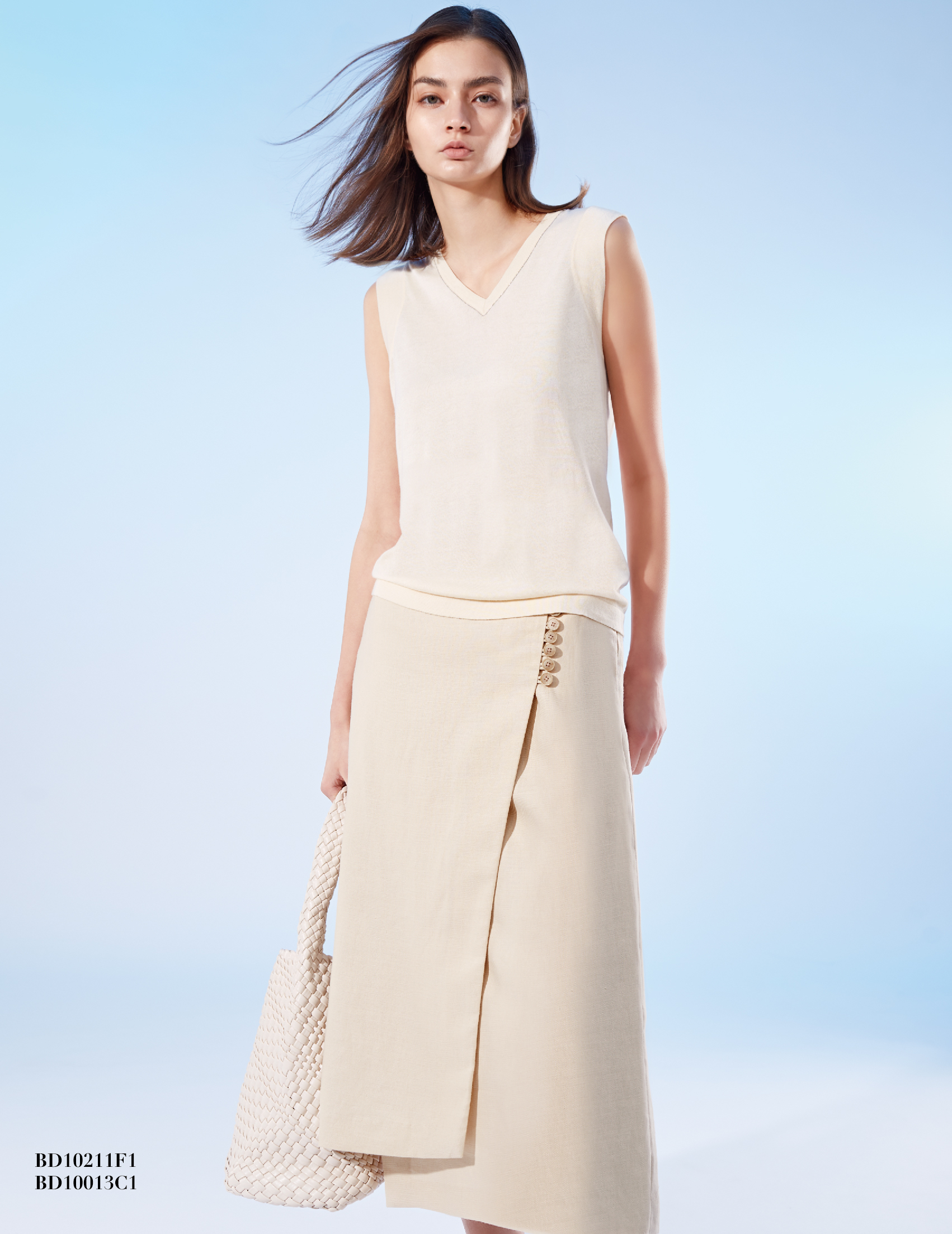 BD10013C1 浮雕花園亞麻不對稱交疊長裙