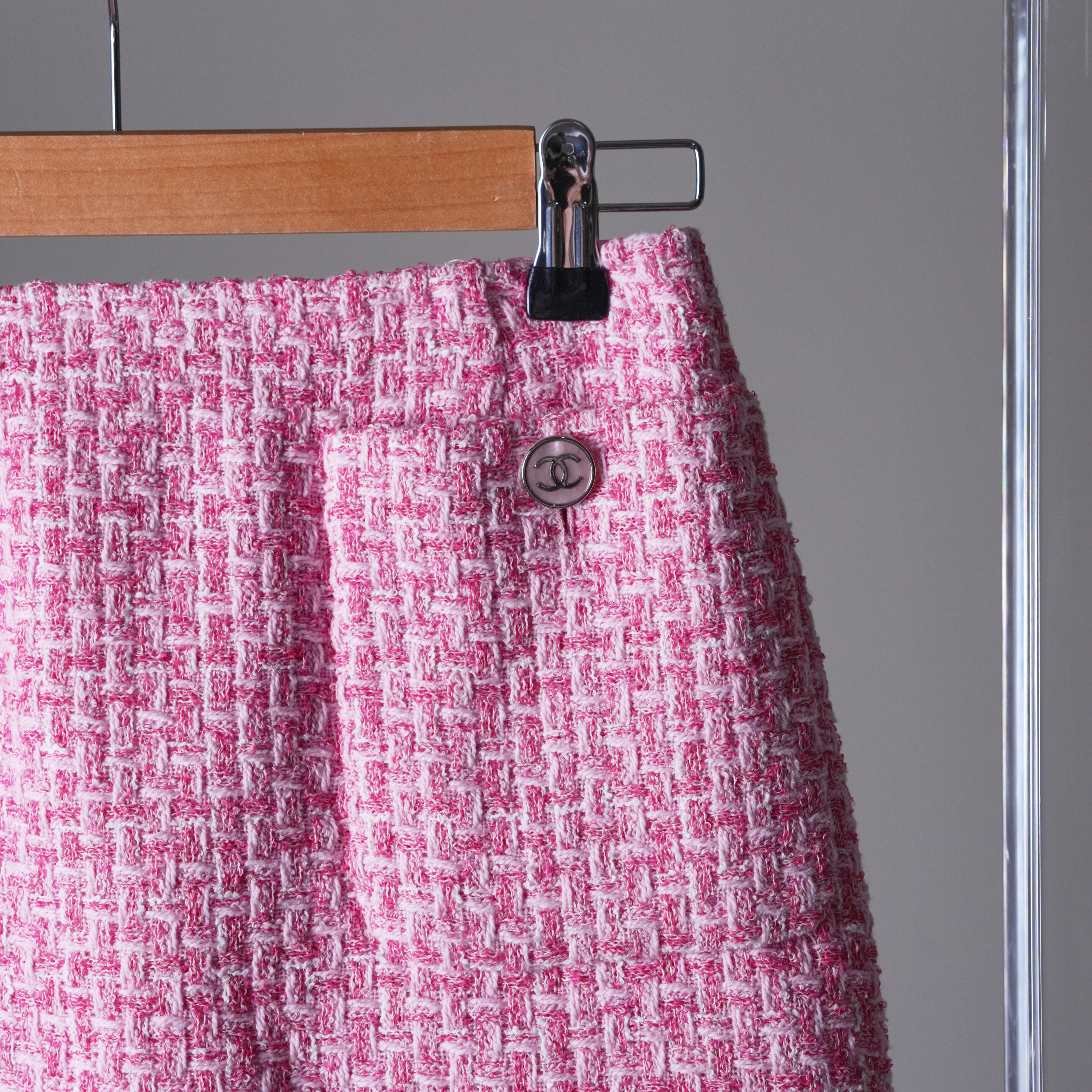 Chanel 粉色毛呢編織短裙