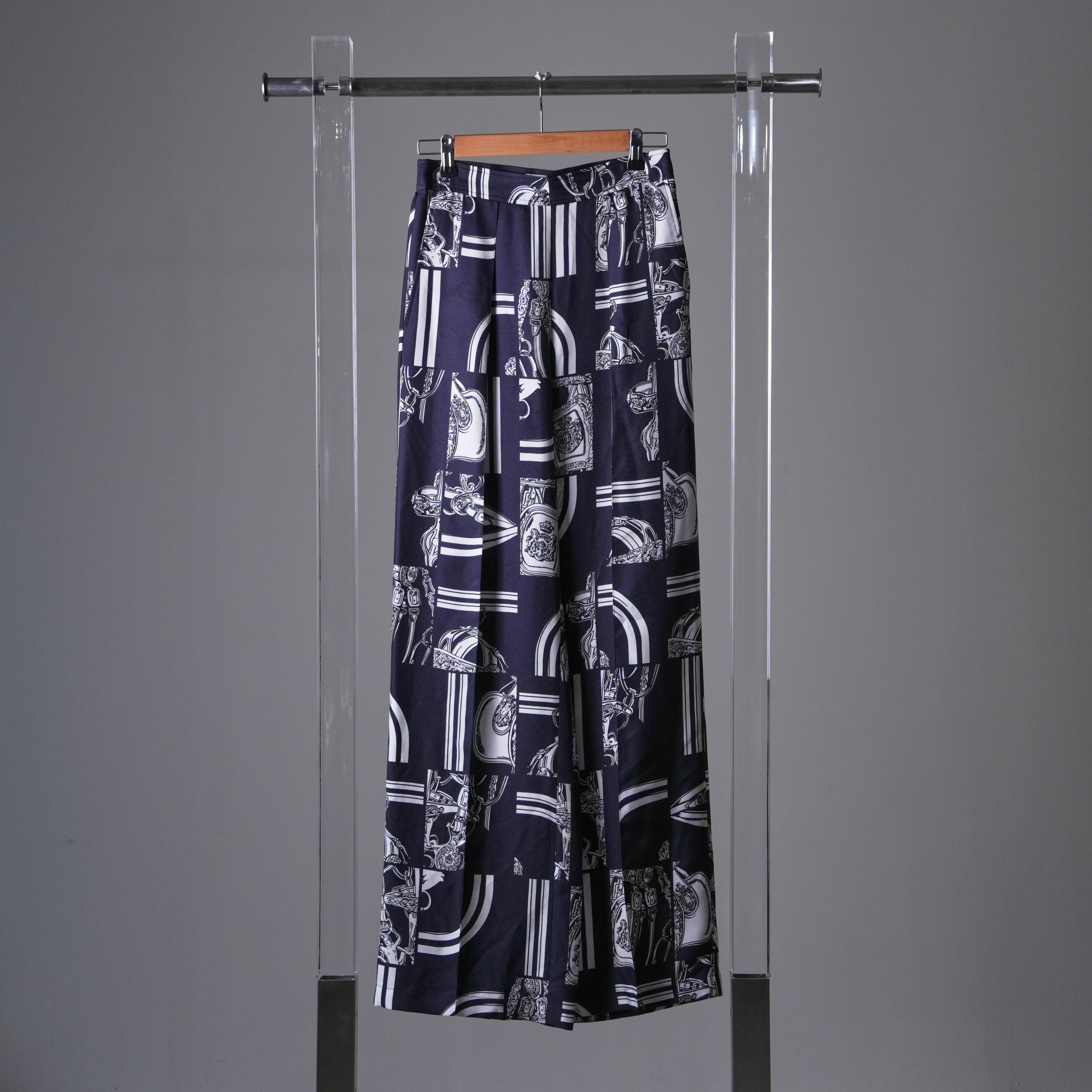 HERMES 馬鞍真絲印花長褲