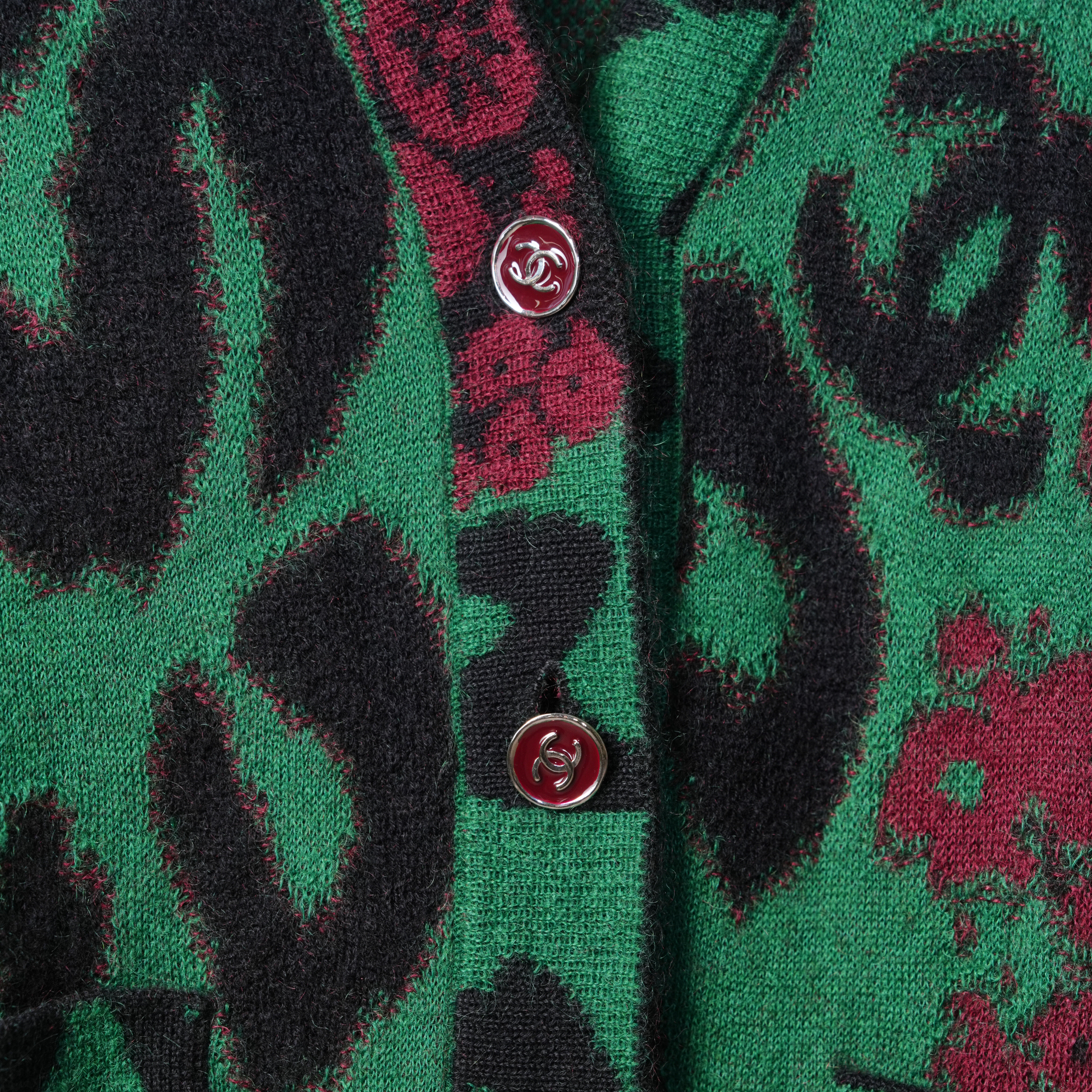 Chanel 紅綠色豹紋針織開衫