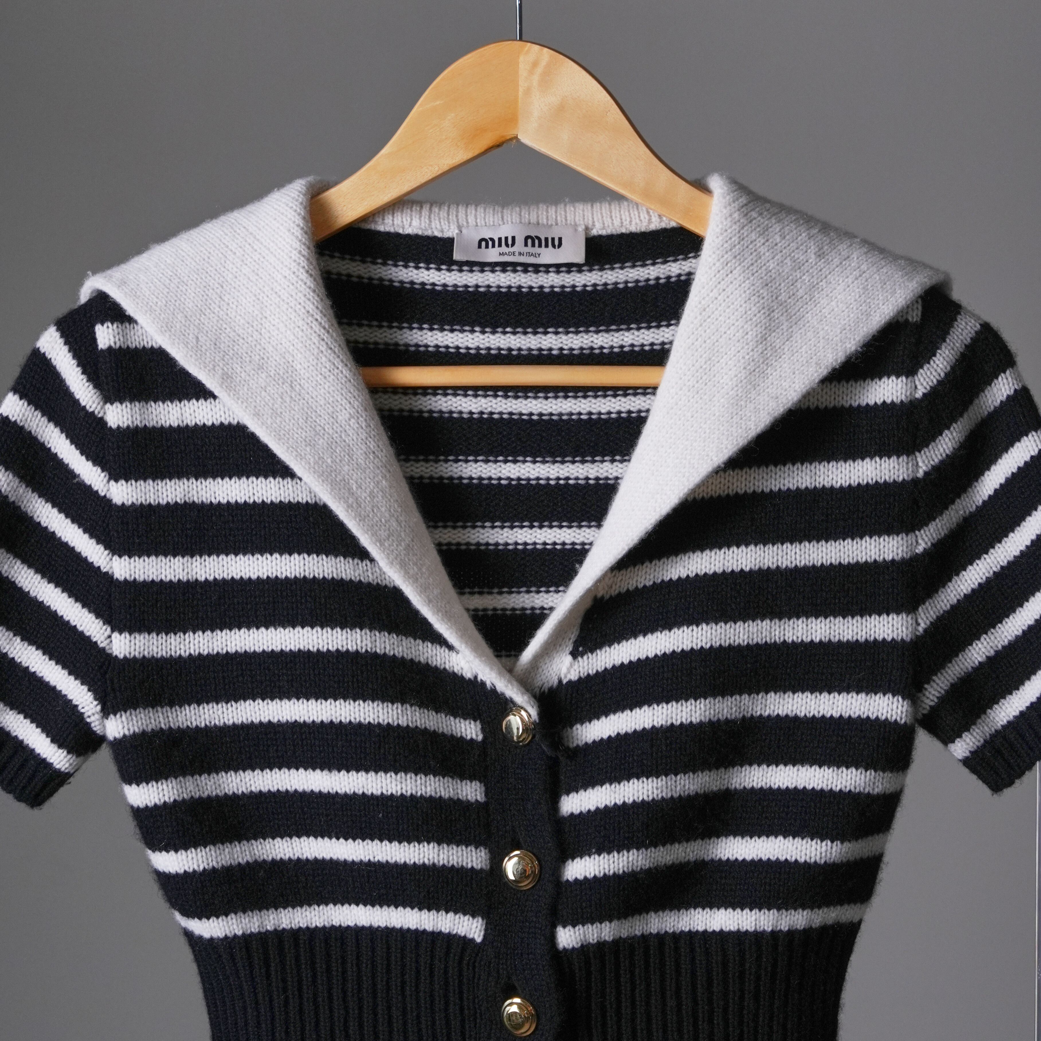 Miu Miu 黑白條紋水手領短袖上衣