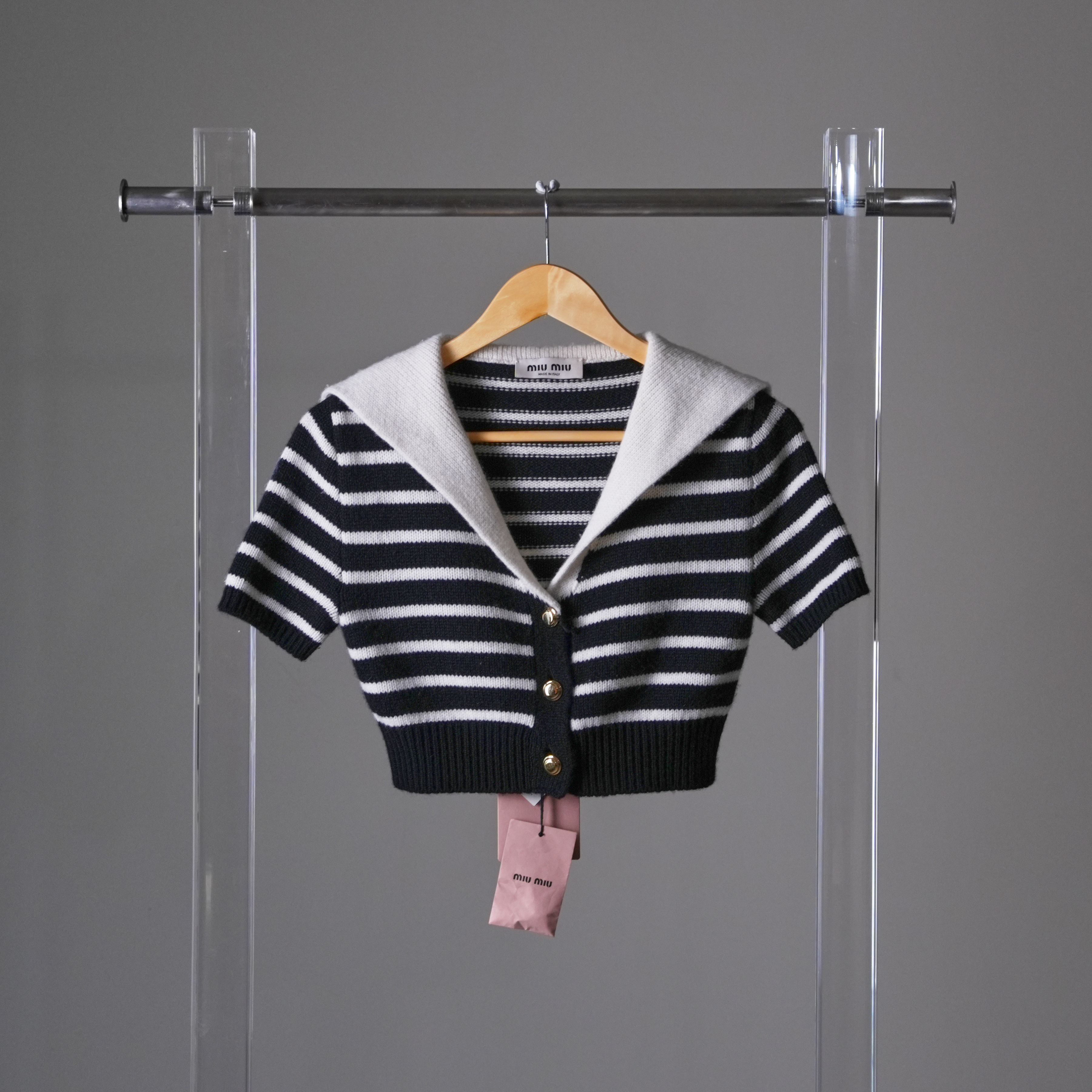 Miu Miu 黑白條紋水手領短袖上衣