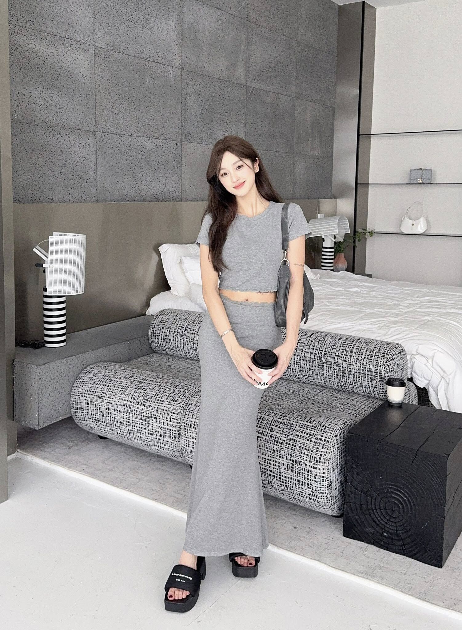 純欲御姐拼接蕾絲長裙套裝💗