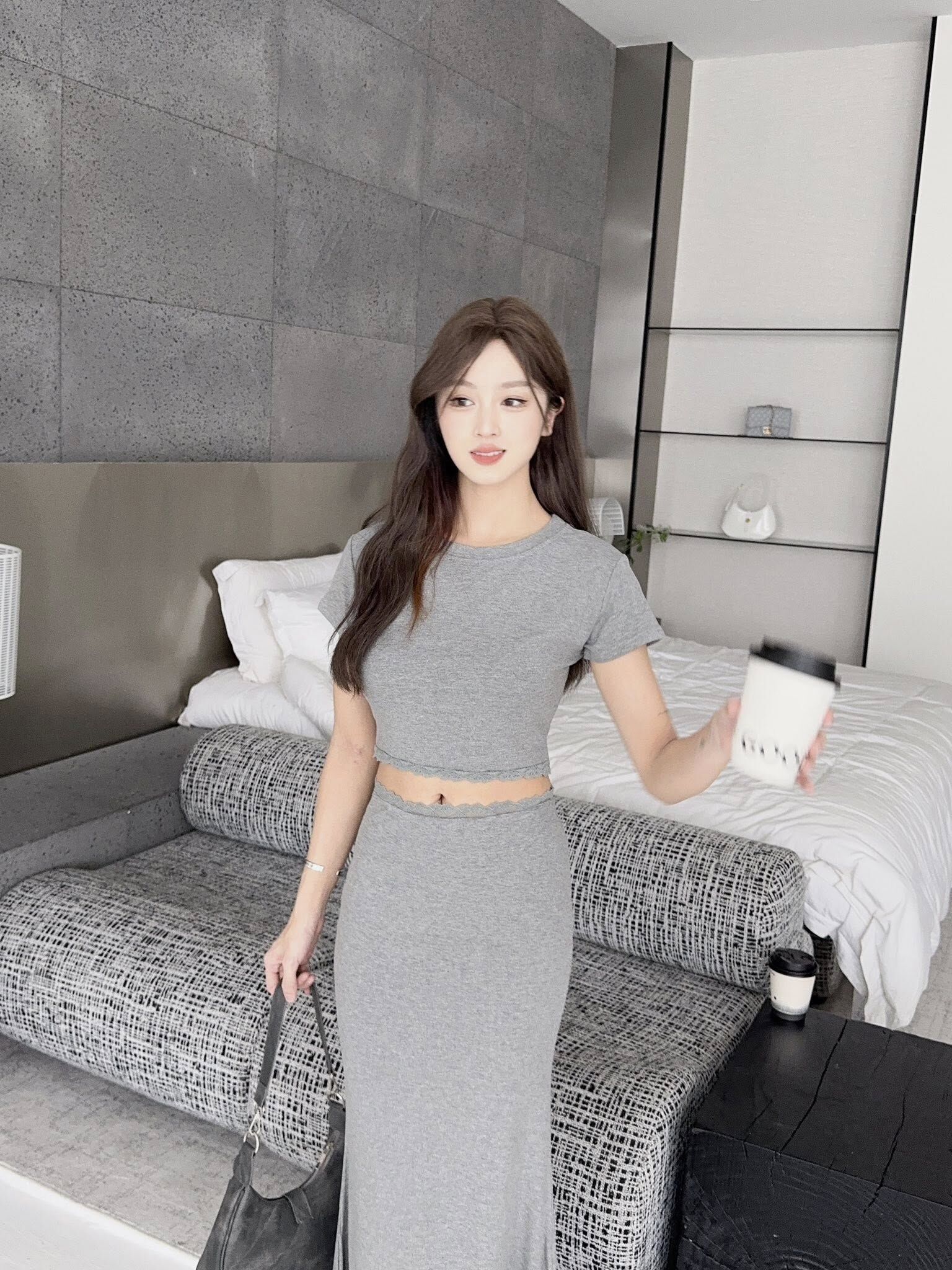 純欲御姐拼接蕾絲長裙套裝💗